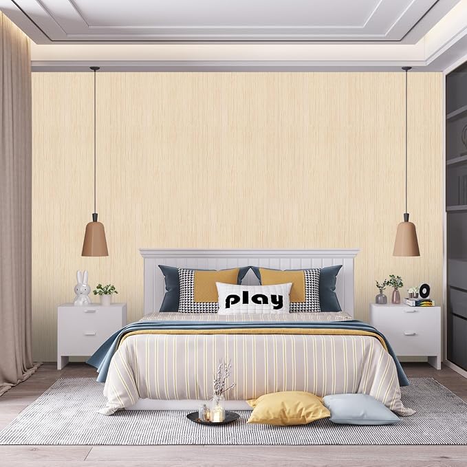 Beige Grasscloth Peel and Stick Wallpaper Texture Contact Paper A Set of 15.7" - Image 5