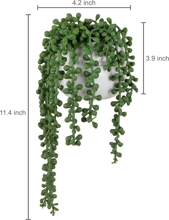 MyGift Artificial Faux String of Pearls Plants in White Ceramic Wall Hanging - Image 5