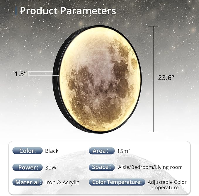 Dimmable Moon Wall Light 23.6 inch Wall Lights - Image 4
