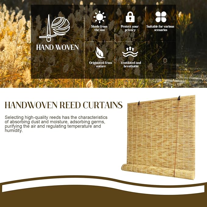 Outdoor Reed Roller Blinds, Retro Bamboo Roller Blinds, Anti-UV and Waterproof - Image 2