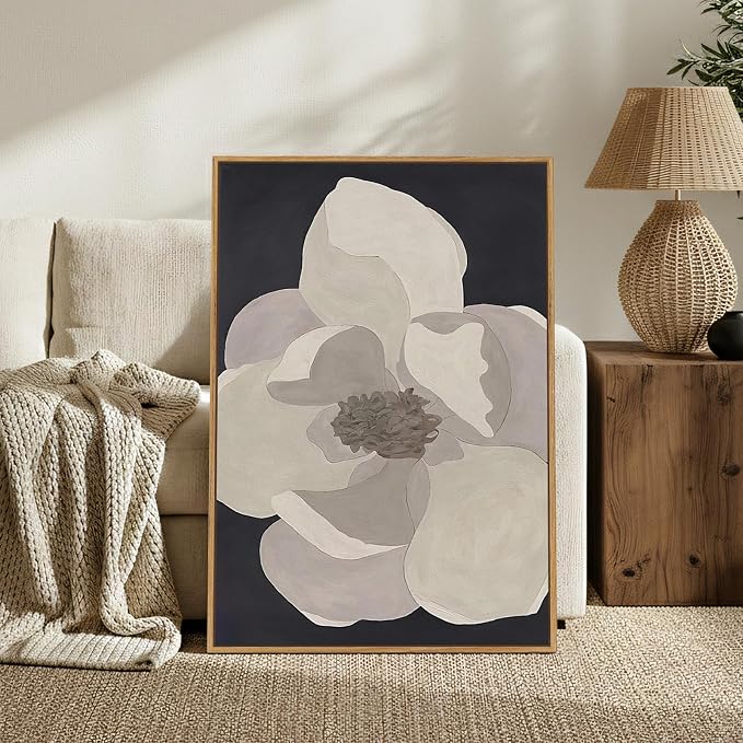 Framed Neutral Modern Floral Black and White Wall Art, Large Contemporary - Image 5