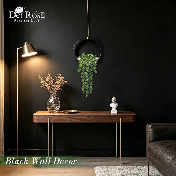 Der Rose 2 Pack Fake Plants Hanging Artificial Succulents Plants in Black Pots - Image 5