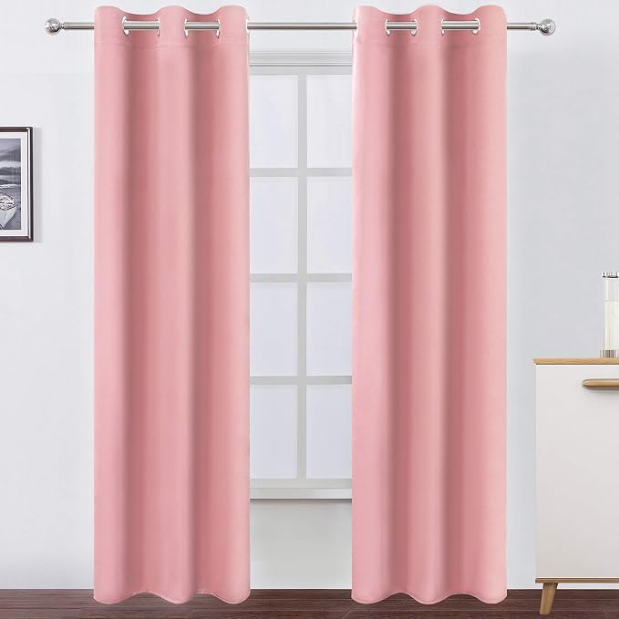 LEMOMO Blackout Curtains 42 x 95 inch/Pink Curtains Set of 2 Panels/Thermal - Image 2