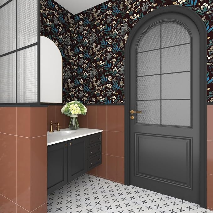Laatse Vintage Green Wallpaper Peel and Stick Dark Floral Wallpaper 17.5'' x - Image 3