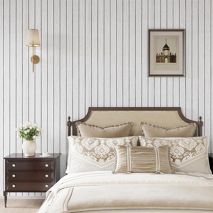 VEELIKE Whitewashed Wood Slat Wall Panels Peel and Stick Wood Wall Panel - Image 3