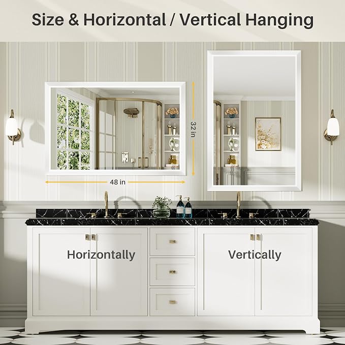 48x32 Inch White Bathroom Mirror - Image 6