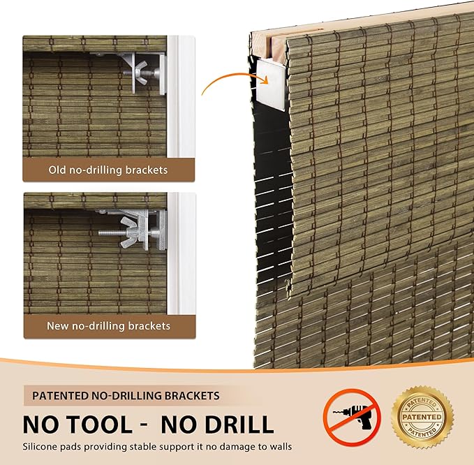LazBlinds No Tools No Drill Cordless Bamboo Roman Shades, Privacy Window - Image 3