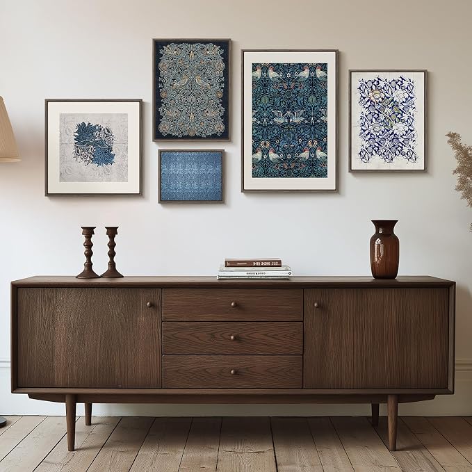 Framed William Morris Wall Art for Living Room, 5 Piece Large Vintage Blue - Image 4