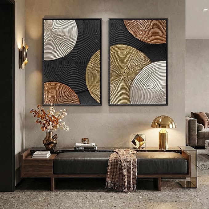 Large Framed Abstract Circles Wall Art Set of 2 - Image 8