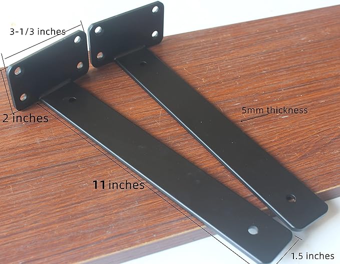 6 Pack - 11 inch Black Hidden L Shelf Bracket Iron Floating Shelf Brackets - Image 2