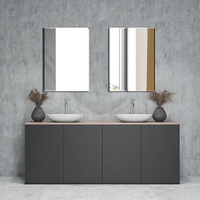 Frameless Bathroom Mirror for Wall, Rectangle Beveled Edge Mirror for Over Sink - Image 2