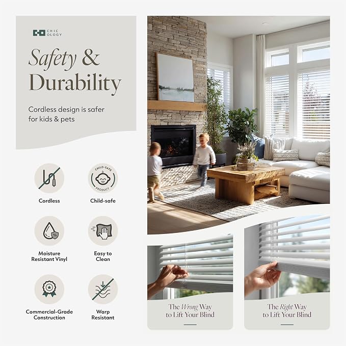 CHICOLOGY Cordless Mini Blinds for Indoor Windows, 47.25" W x 48" H, Light - Image 7