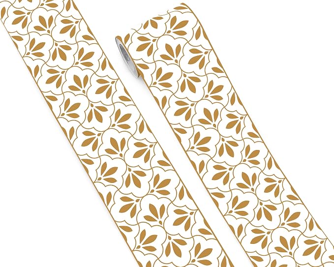 FLFK Wallpaper Border Gold and White Patterns Peel and Stick Wall Border Self by FLFK