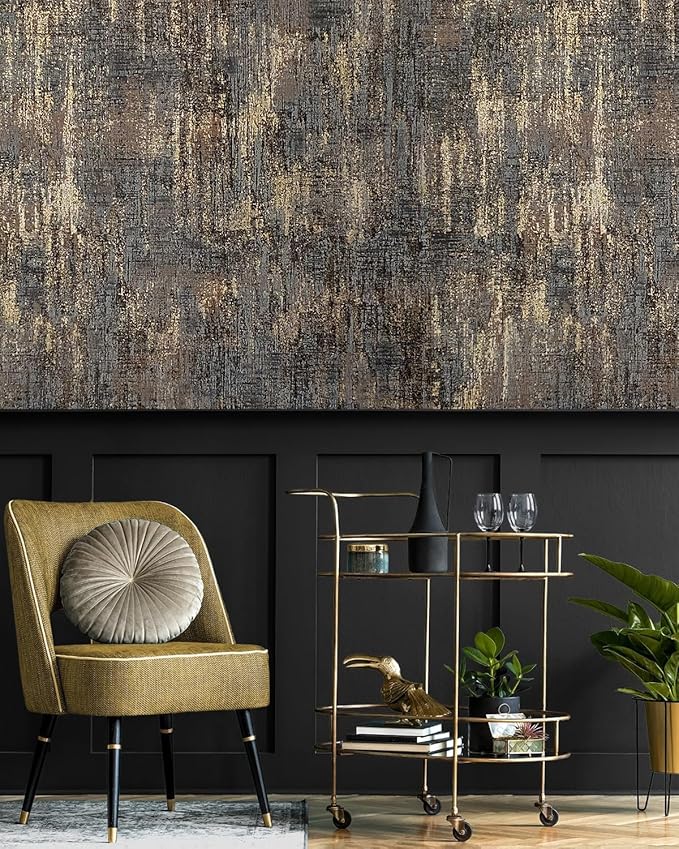 Black Gold Textured Wallpaper Distressed Industrial Metallic Peel and Stick - Image 4