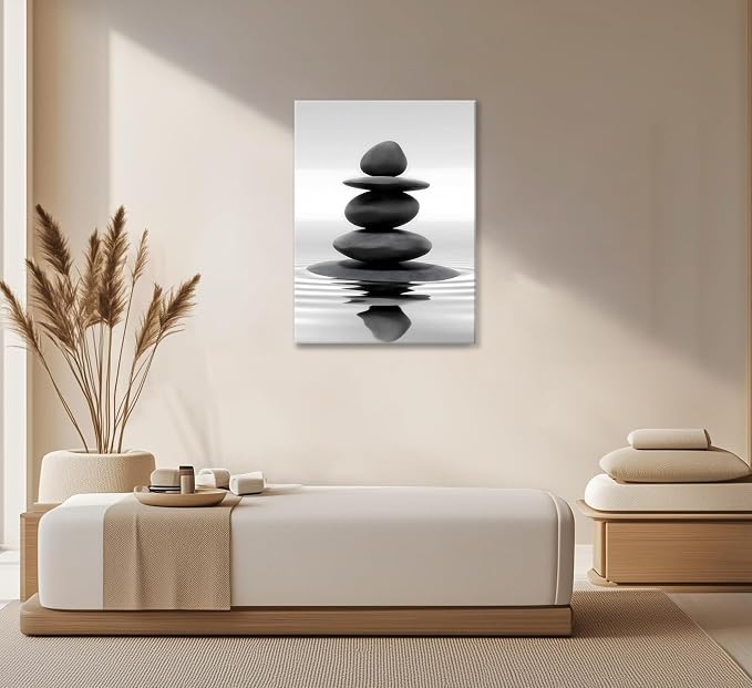 Zen Canvas Wall Art Black Stacked Stone Poster Print - Image 4