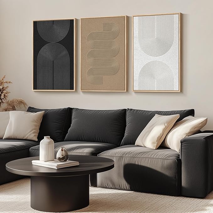 Large Framed Boho Modern Neutral Abstract Wall Art - Image 2