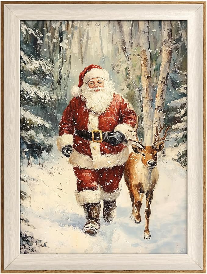 VIYYIEA Winter Framed Wall Art for Living Room, Santa Claus and Reindeer Canvas - Image 2