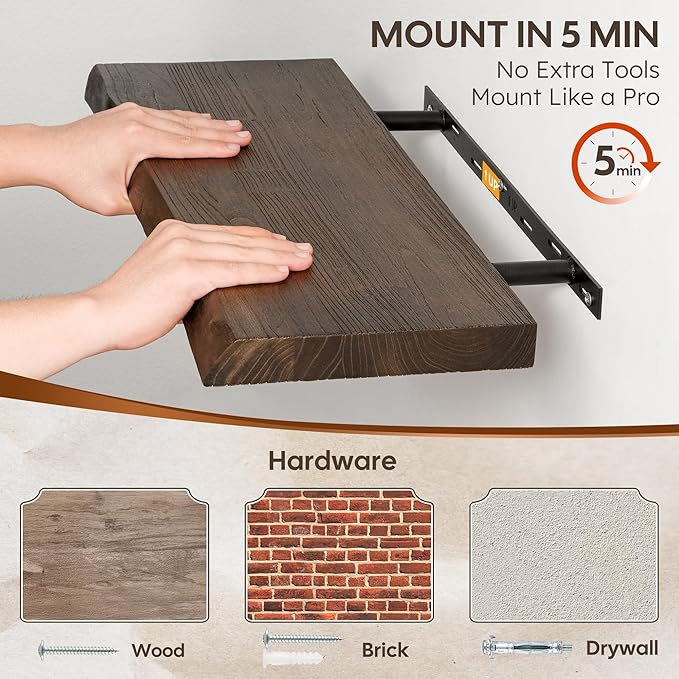 Floating Shelves Set of 2, Solid Elm Wood Wall Shelves 36 Inch - Image 4