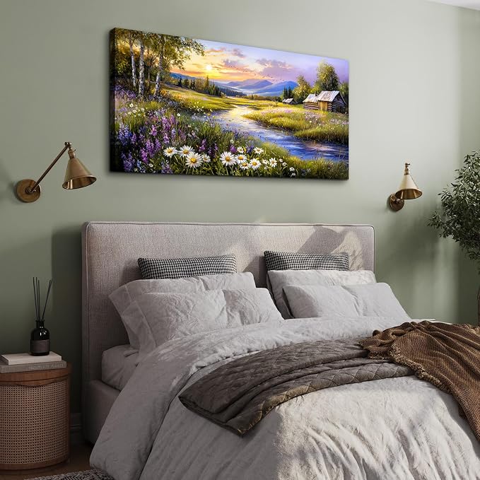 SERIMINO Large Wall Art for Living Room, River Landscape Wall Art, Meadow - Image 5