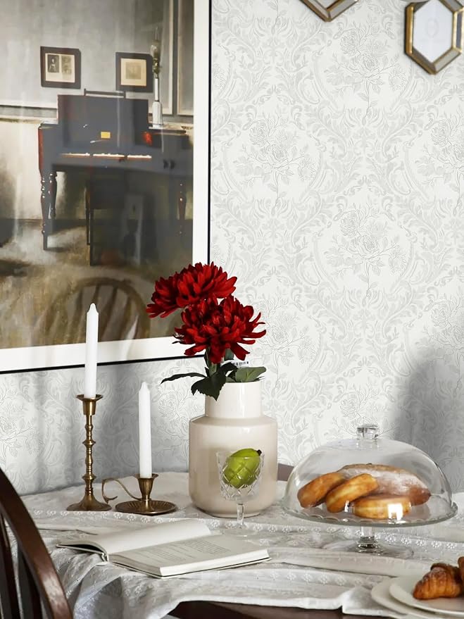 Ismoon Floral Peel and Stick Wallpaper Grey Contact Paper Boho Watercolor - Image 4