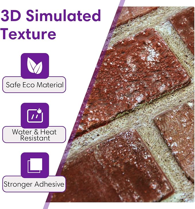 3D Peel and Stick Faux Brick Wall Panels 11.8" x 11.8" 10-Pack, Small - Image 4