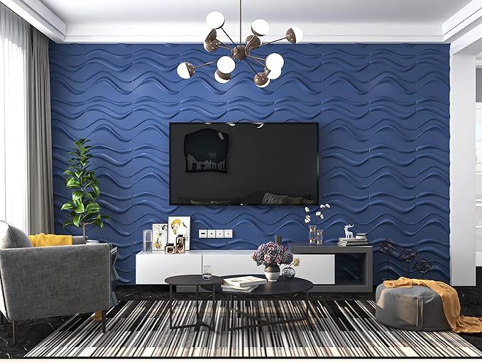 Art3d Navy Blue 3D Wall Panel PVC Slim Wave Covers 32 Sqft, - Image 2