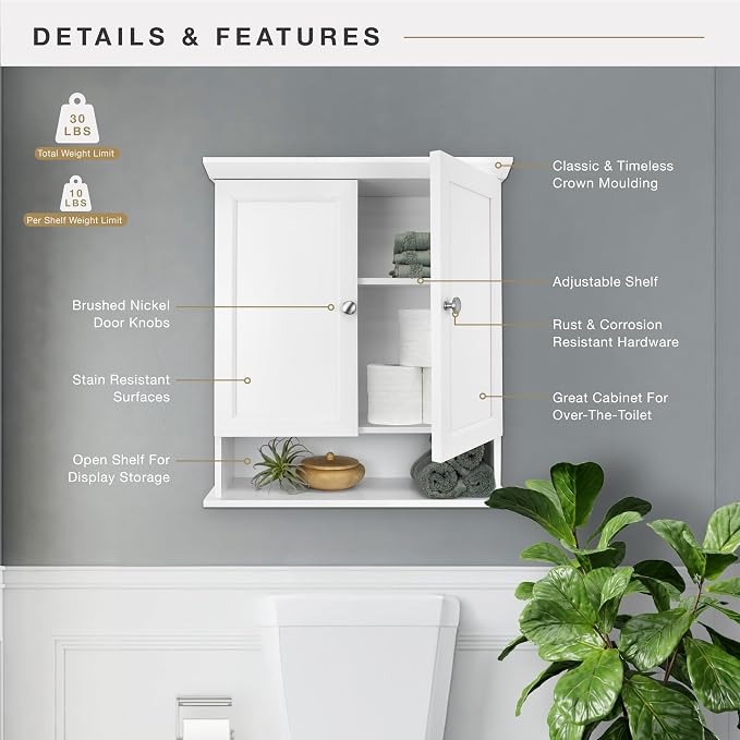 MCS 23x26 White Medicine Cabinet Organizer, Wall Mounted Bathroom Cabinet - Image 5