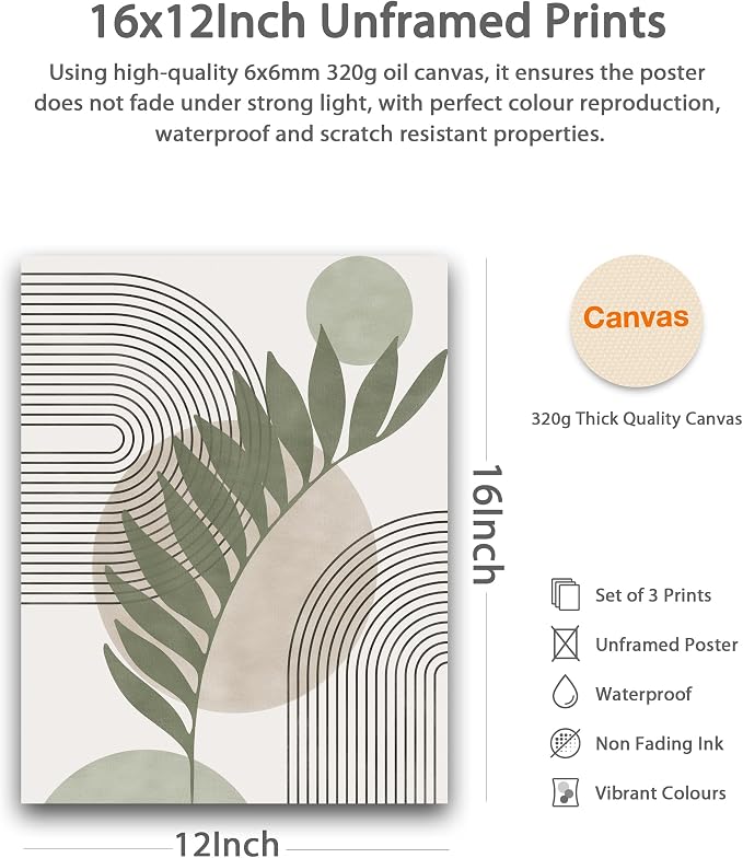 HesenDot Unframed Boho Sage Green Canvas Prints, 12x16in Botanical Line Wall Art - Image 2