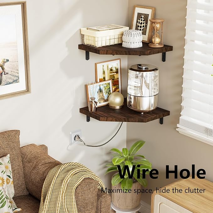 Alsonerbay Corner Shelf Wall Mount, Rustic Wood Shelves - Image 6