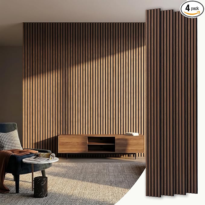 Wood Slat Acoustic Panels, 4 Pack 94.5"x7.9" 3D Wall Panels, Modern Fluted by TREKATLAUTO