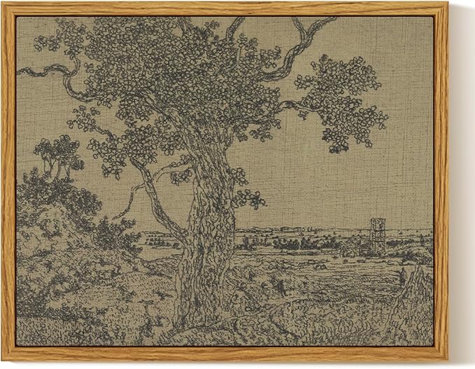 InSimSea Framed Canvas Wall Art, Vintage Sketch Landscape Painting, Rustic by InSimSeaArt