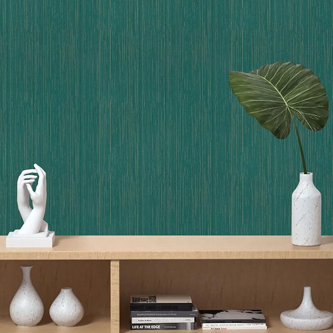 Teal Grasscloth Peel and Stick Wallpaper Vintage Texture Removable Waterproof - Image 6