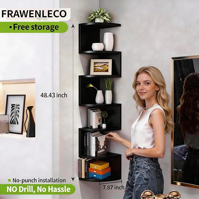 No-Drill Corner Shelf Wall Mount, 7-Tier Floating Corner Bookshelf - Image 2