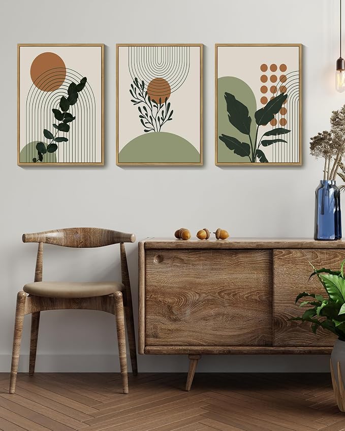 PHOPAGO Boho Plant Wall Art Green Botanical Bohemain Framed Wall Printing - Image 2
