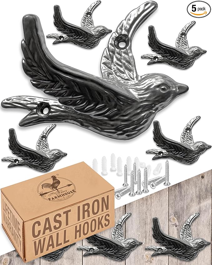 Flying Bird Decorative Wall Hooks Cast Iron, Wall Mounted by MyFancyFarmhouse
