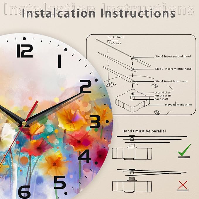Clock for Living Room, Vintage Wild Floral Wall Clock Vintage Wooden Wall Clock - Image 4