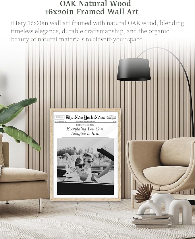 iHery Everything You Can Imagine Is Real Framed Trendy NewsPaper Wall Art - Image 2