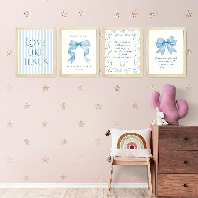 LARTSFRO Coquette Blue Bow Jesus Wall Art Decor Posters, Light Blue Bow Room - Image 3