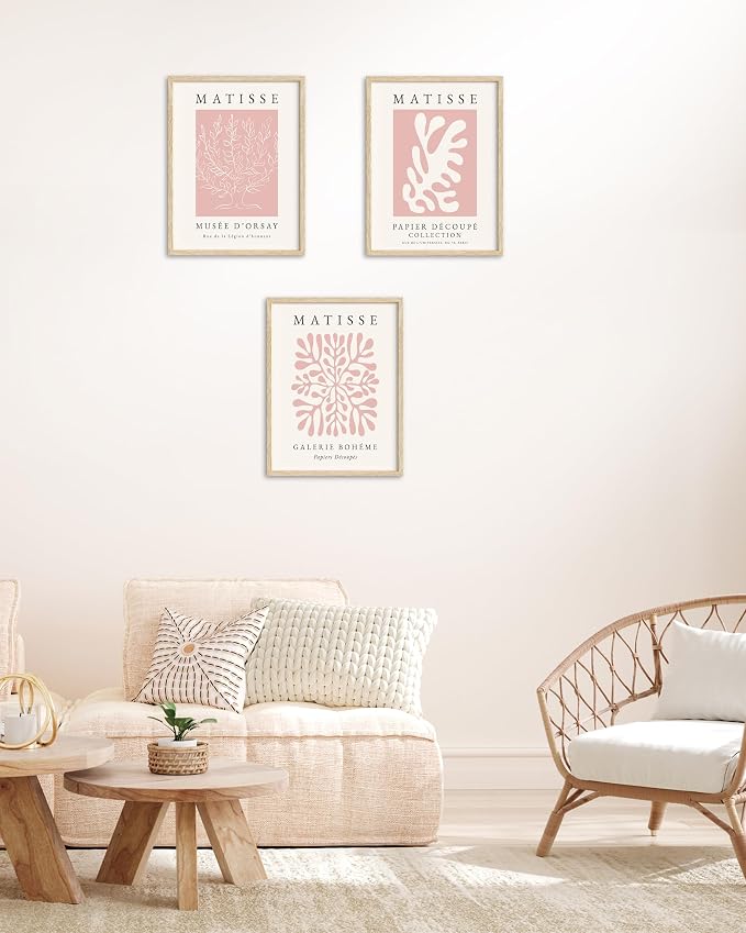 HesenDot Unframed Pink Wall Art Set of 3, 12x16in Matisse Canvas Prints - Image 4
