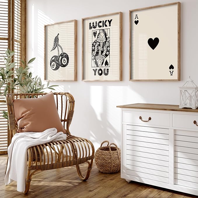 Heiple Framed Set of 3 Poker Wall Art Lucky You Poster, Trendy Retro Print Wall - Image 3