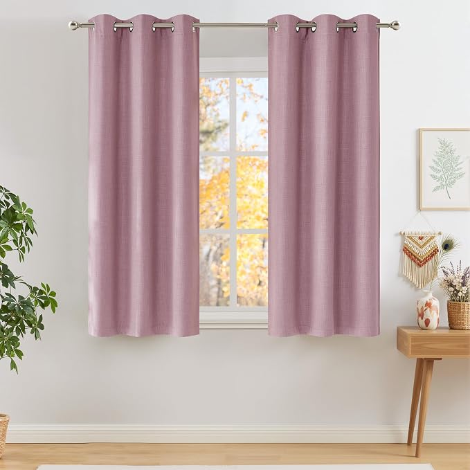 NICETOWN Short Faux Linen Pink Blackout Curtains 63 inches Long by NICETOWN