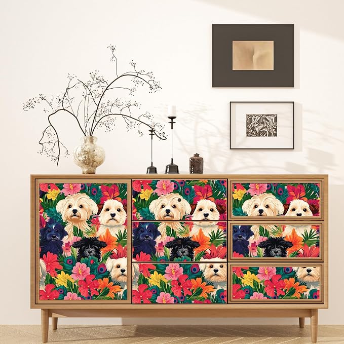 BOKEBEVE Colorful Wallpaper Peel and Stick Dogs Contact Paper Vibrant Bright - Image 5