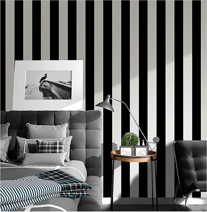 Guvana 197"x17.7" Black and White Stripe Contact Paper Peel and Stick Wallpaper - Image 4