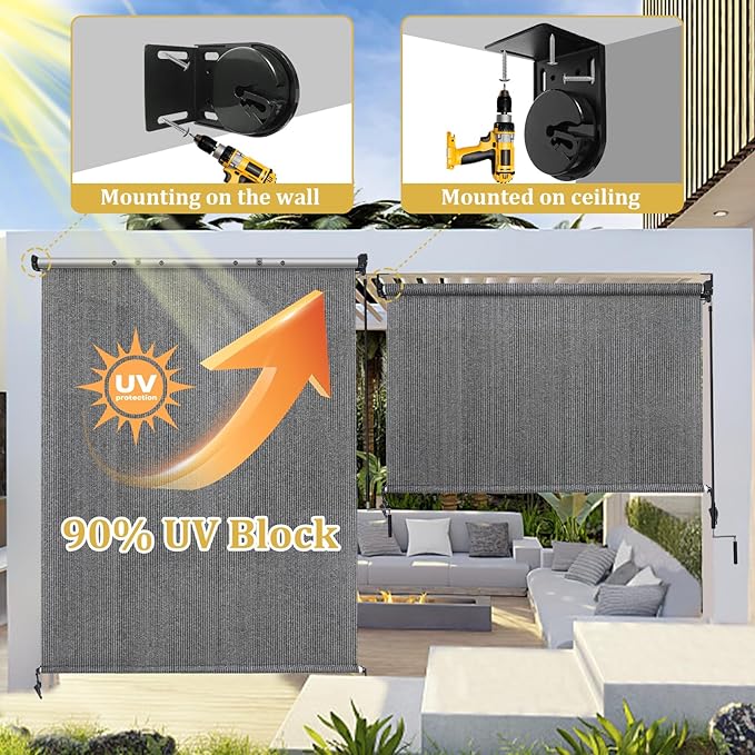 Shade&Beyond Custom Size Outdoor Roller Shades Cordless Patio Roll Up Blinds - Image 5