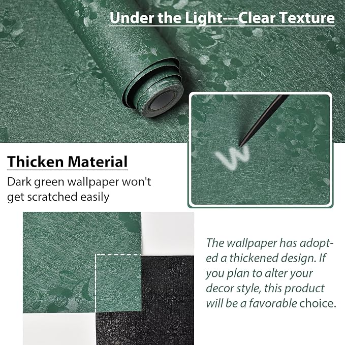 Dark Green Wallpaper Embossed Floral Peel and Stick Wallpaper 197inL78.7inW - Image 2