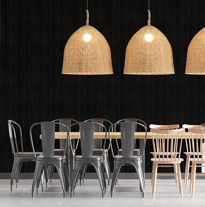 Black Grasscloth Peel and Stick Wallpaper Texture Contact Paper 15.7" X 120" - Image 2