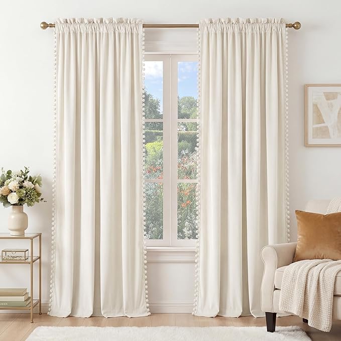 NICETOWN Ivory White Velvet Curtains 84" Long by NICETOWN