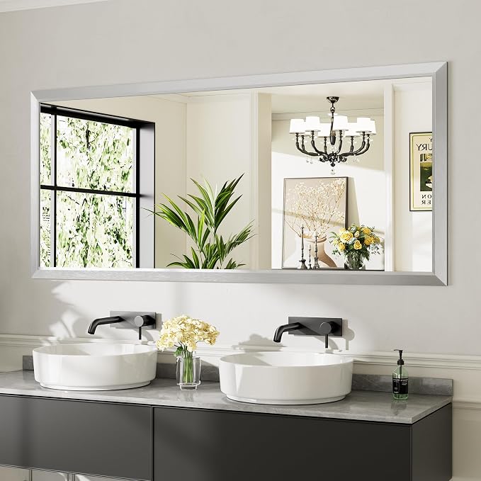 72x32 Inch Brushed Silver Bathroom Mirror by Briivuemodernmirrors