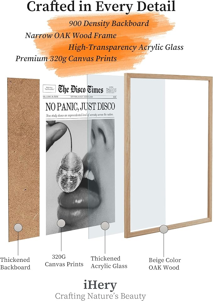 iHery No Panic Just Disco Framed Trendy NewsPaper Wall Art, Cherry Disco Ball - Image 4