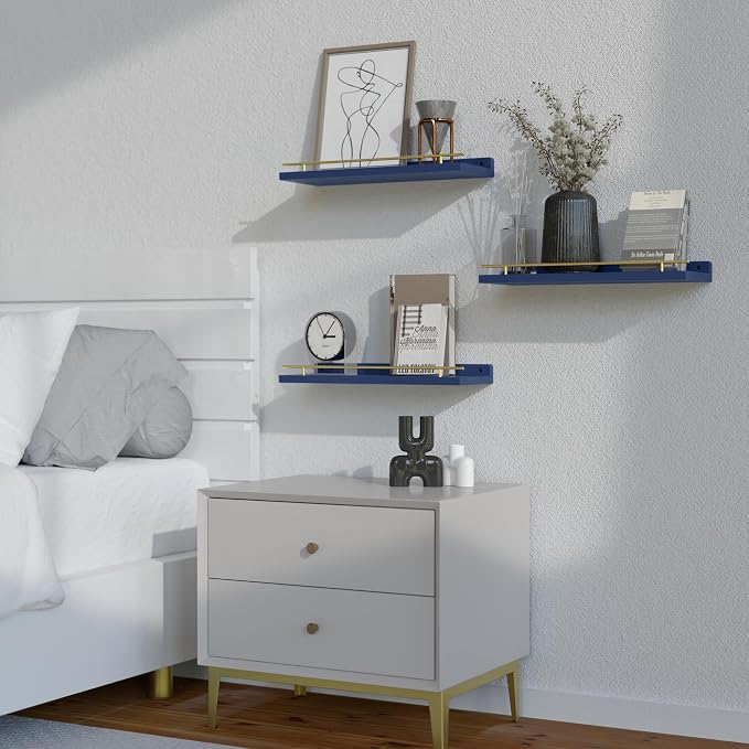 WOPITUES Floating Shelves with Gold Metal Guardrail, Shelves - Image 7